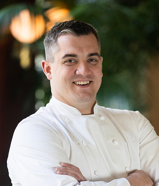 Portrait of Chef de Cuisine Peter Clark in the Bouchon Bistro Las Vegas Dining Room.